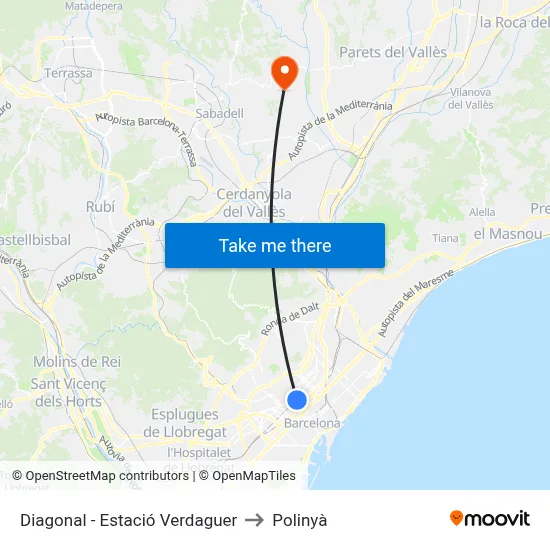 Diagonal - Estació Verdaguer to Polinyà map