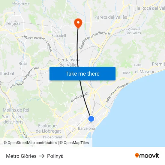 Metro Glòries to Polinyà map