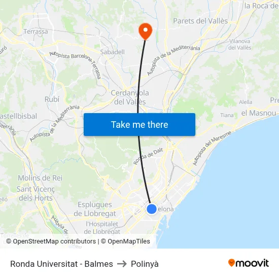 Ronda Universitat - Balmes to Polinyà map