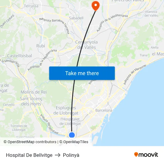 Hospital De Bellvitge to Polinyà map