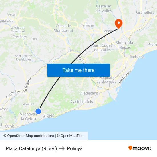 Plaça Catalunya (Ribes) to Polinyà map