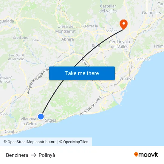 Benzinera to Polinyà map