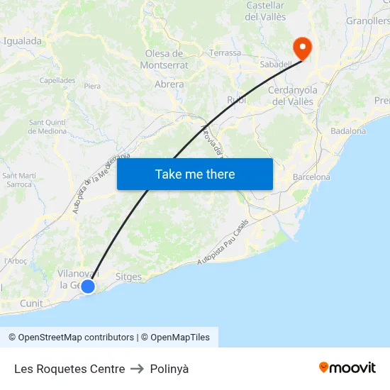 Les Roquetes Centre to Polinyà map