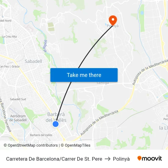 Carretera De Barcelona/Carrer De St. Pere to Polinyà map
