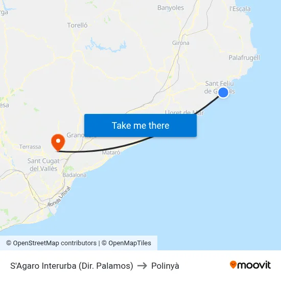 S'Agaro Interurba (Dir. Palamos) to Polinyà map
