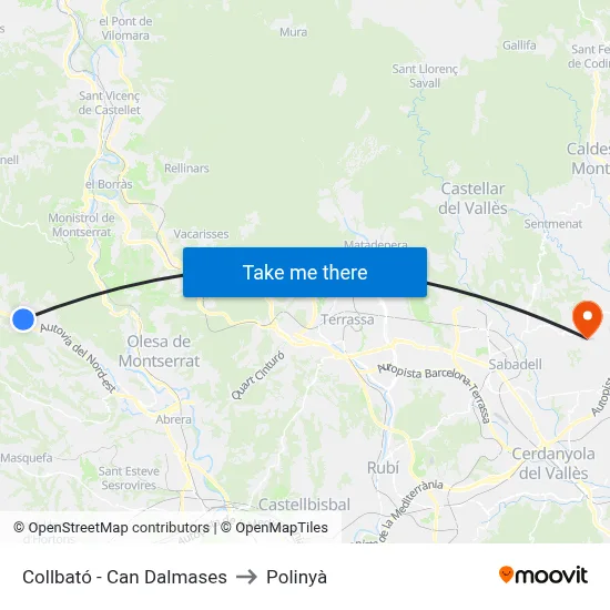 Collbató - Can Dalmases to Polinyà map