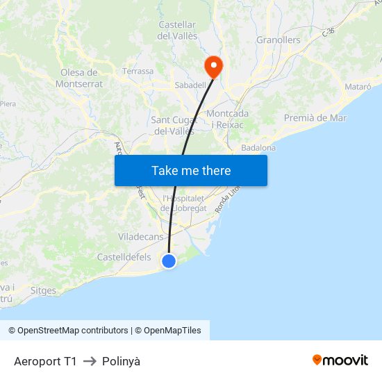 Aeroport T1 to Polinyà map