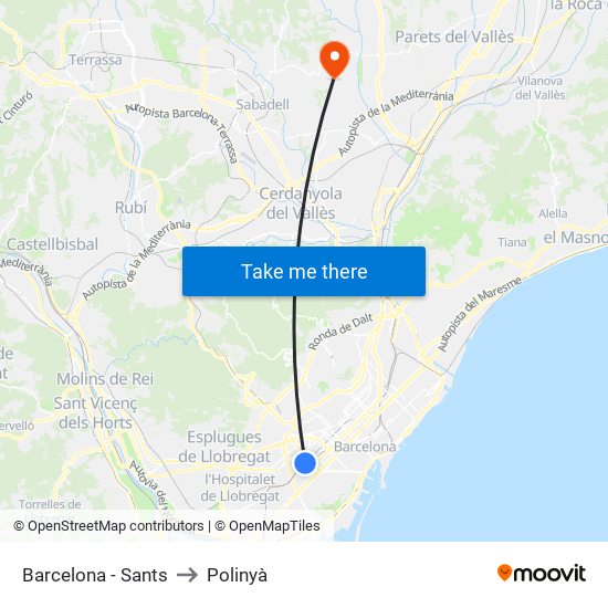 Barcelona - Sants to Polinyà map