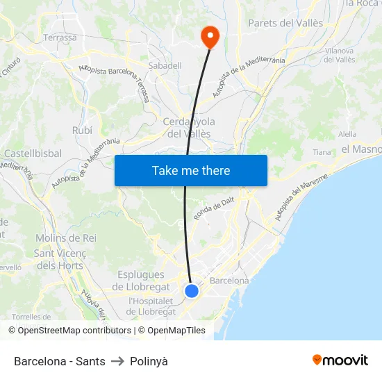 Barcelona - Sants to Polinyà map