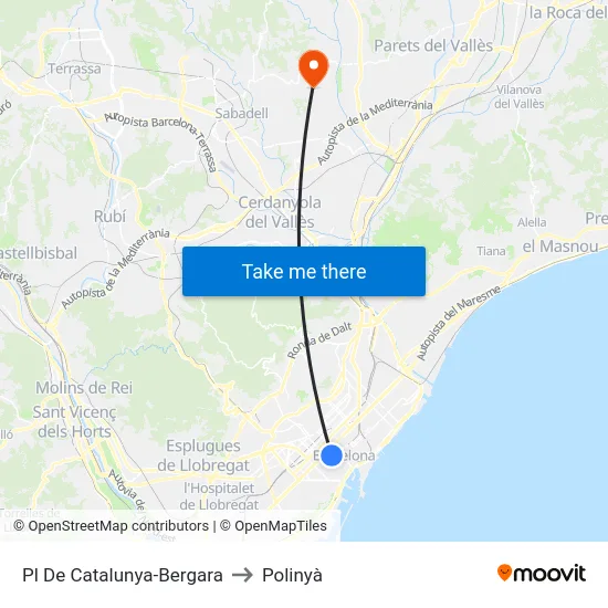 Pl De Catalunya-Bergara to Polinyà map