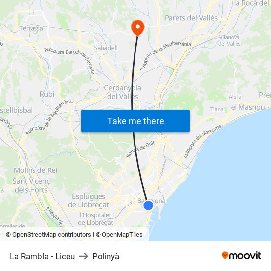 La Rambla - Liceu to Polinyà map