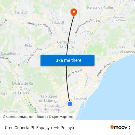Creu Coberta-Pl. Espanya to Polinyà map