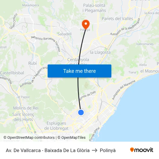 Av. De Vallcarca - Baixada De La Glòria to Polinyà map