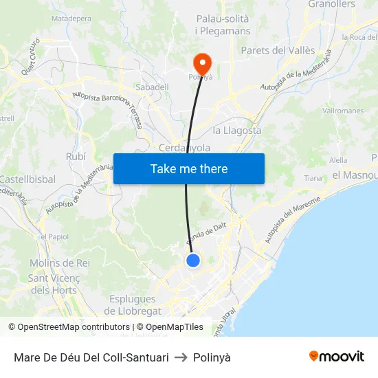 Mare De Déu Del Coll-Santuari to Polinyà map