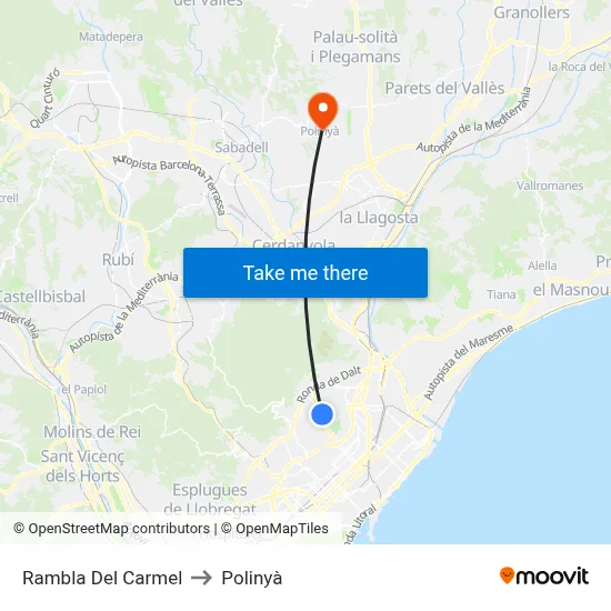 Rambla Del Carmel to Polinyà map