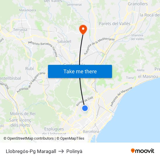 Llobregós-Pg Maragall to Polinyà map