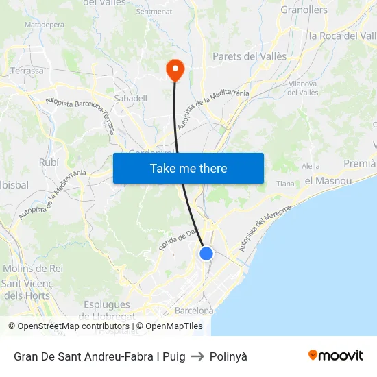 Gran De Sant Andreu-Fabra I Puig to Polinyà map