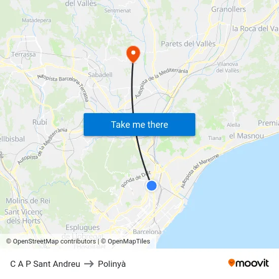 C A P Sant Andreu to Polinyà map