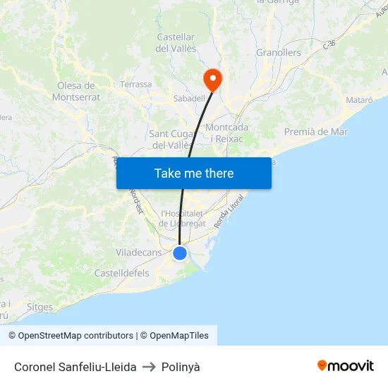 Coronel Sanfeliu-Lleida to Polinyà map