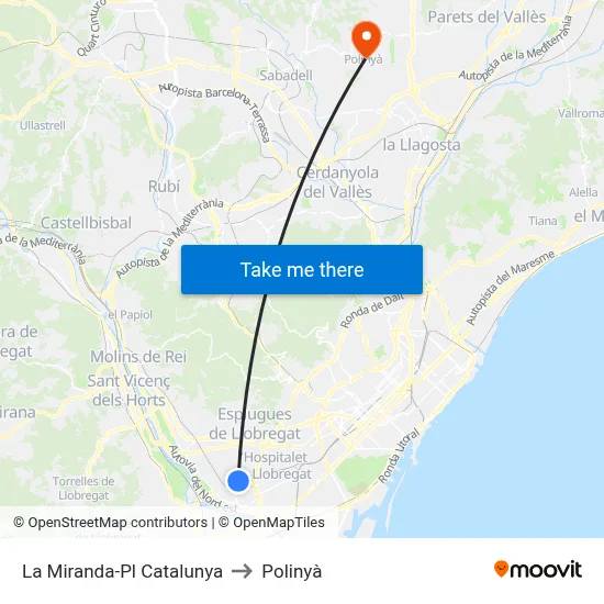 La Miranda-Pl Catalunya to Polinyà map
