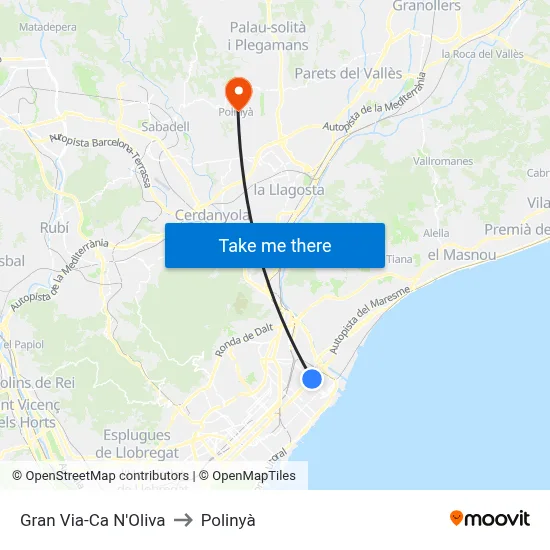 Gran Via-Ca N'Oliva to Polinyà map