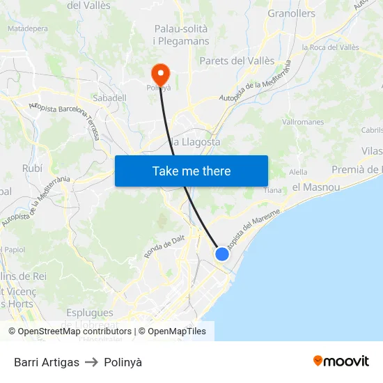 Barri Artigas to Polinyà map