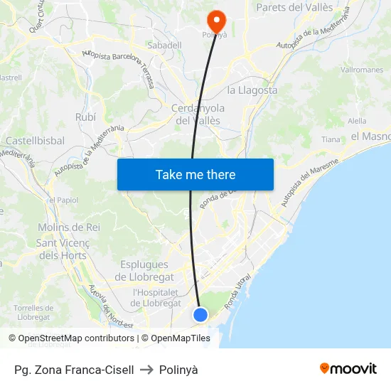Pg. Zona Franca-Cisell to Polinyà map