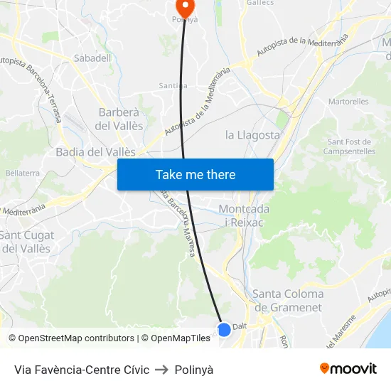 Via Favència-Centre Cívic to Polinyà map