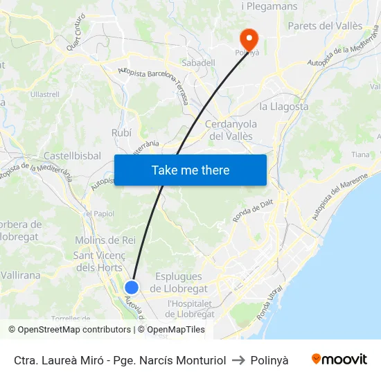 Ctra. Laureà Miró - Pge. Narcís Monturiol to Polinyà map