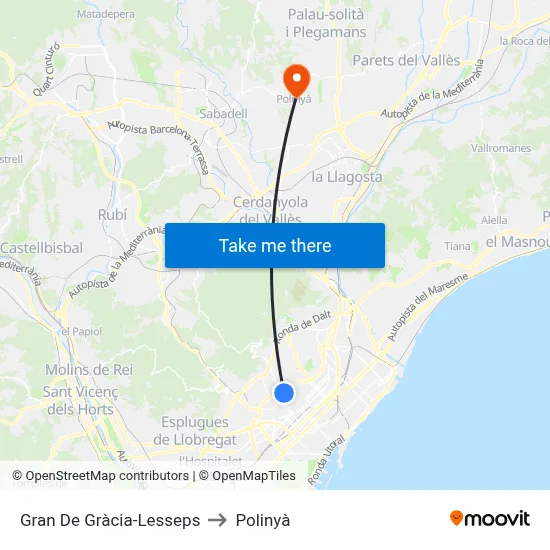 Gran De Gràcia-Lesseps to Polinyà map