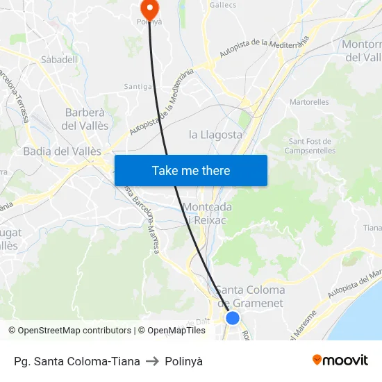 Pg. Santa Coloma-Tiana to Polinyà map