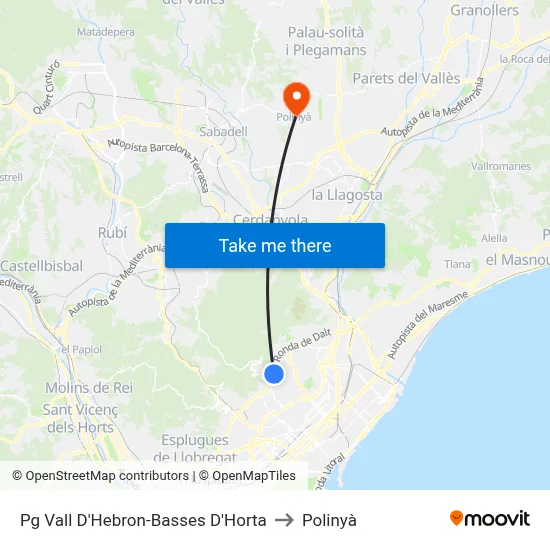 Pg Vall D'Hebron-Basses D'Horta to Polinyà map