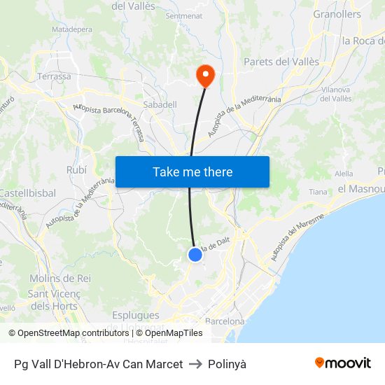 Pg Vall D'Hebron-Av Can Marcet to Polinyà map