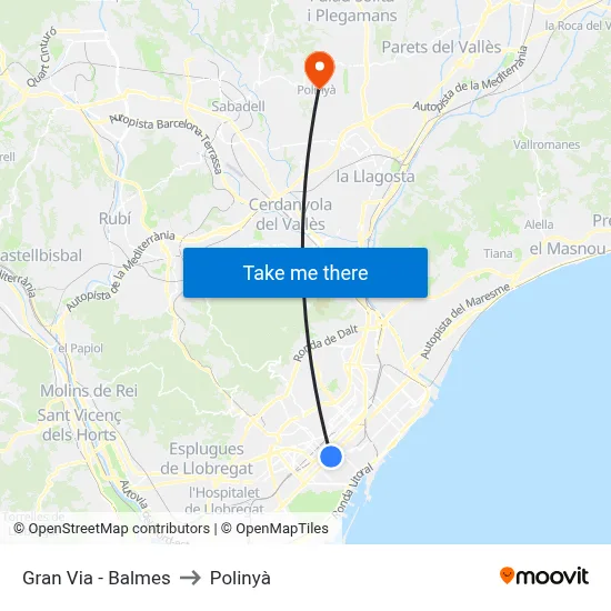 Gran Via - Balmes to Polinyà map