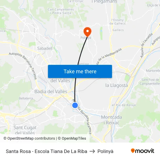 Santa Rosa - Escola Tiana De La Riba to Polinyà map