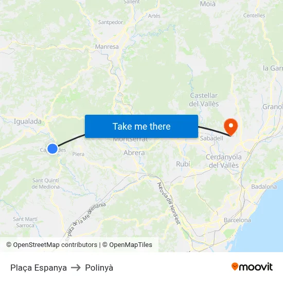 Plaça Espanya to Polinyà map