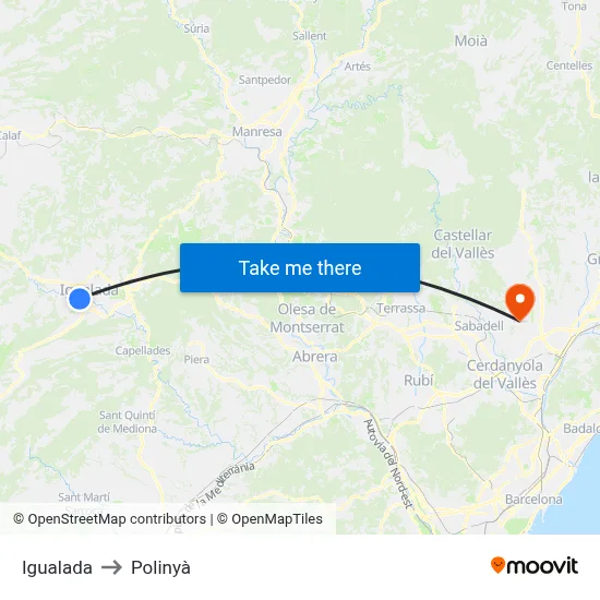Igualada to Polinyà map