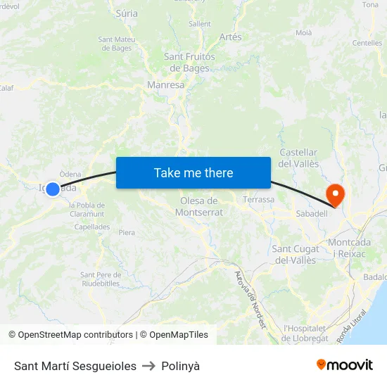 Sant Martí Sesgueioles to Polinyà map
