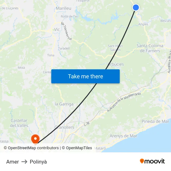 Amer to Polinyà map