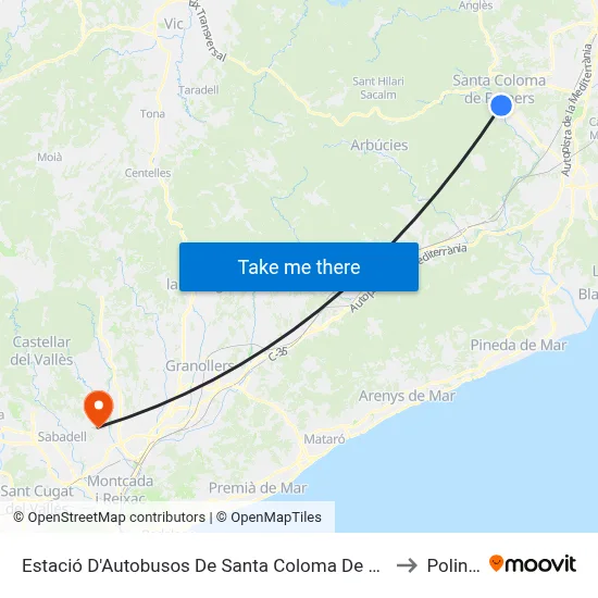 Estació D'Autobusos De Santa Coloma De Farners to Polinyà map