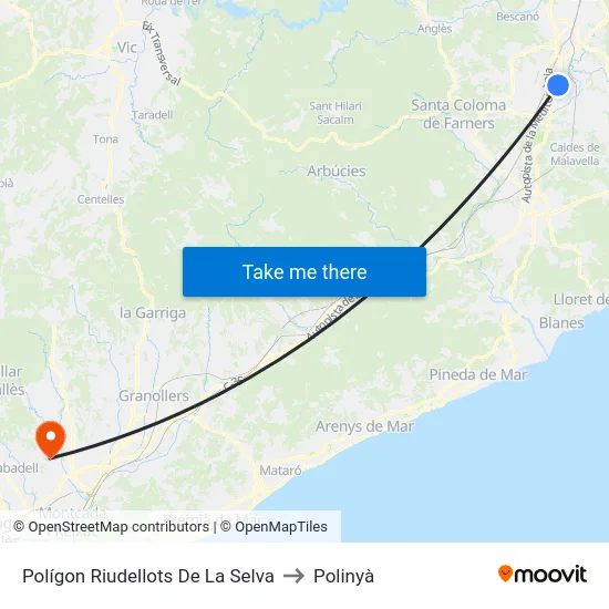 Polígon Riudellots De La Selva to Polinyà map