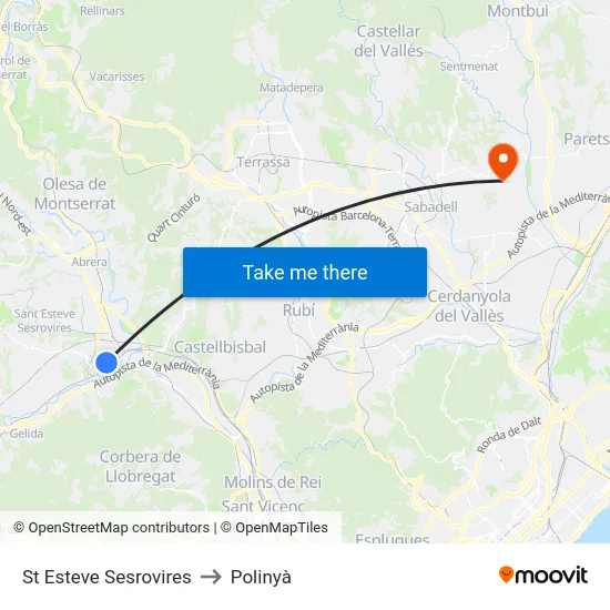 St Esteve Sesrovires to Polinyà map