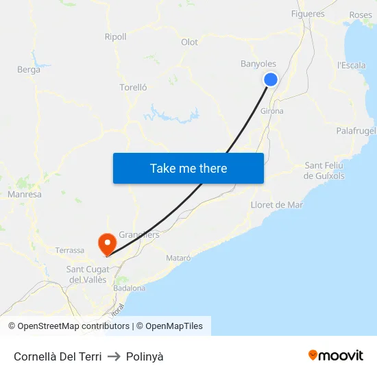 Cornellà Del Terri to Polinyà map