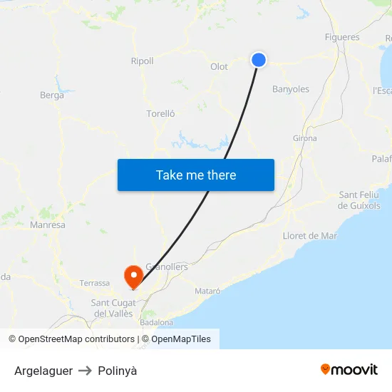 Argelaguer to Polinyà map
