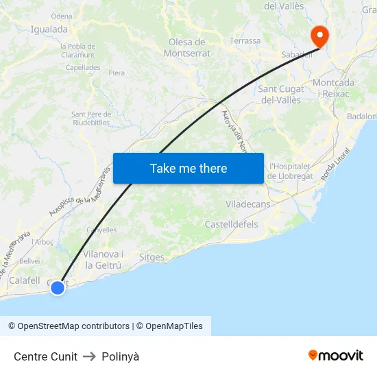 Centre Cunit to Polinyà map