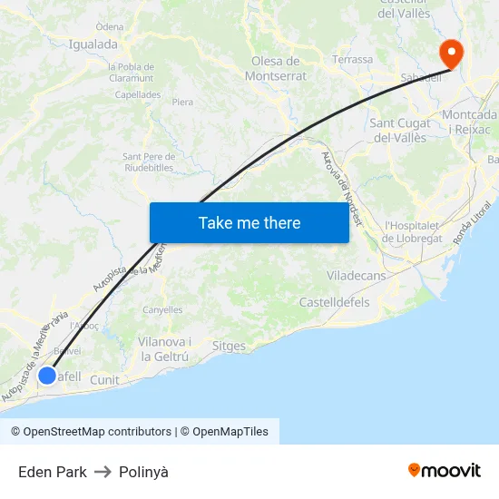 Eden Park to Polinyà map