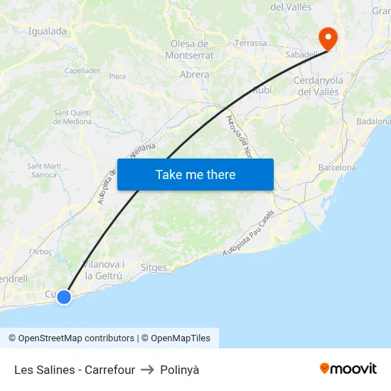 Les Salines - Carrefour to Polinyà map