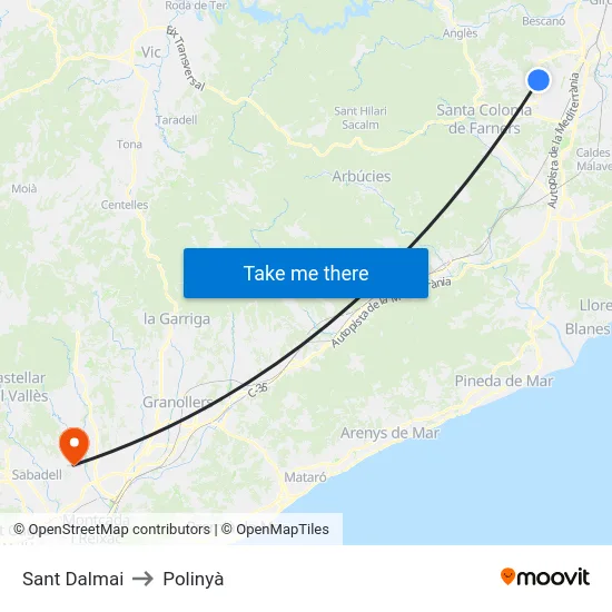 Sant Dalmai to Polinyà map