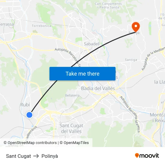 Sant Cugat to Polinyà map