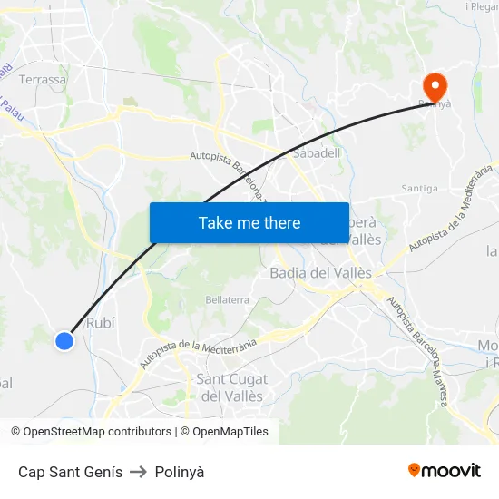 Cap Sant Genís to Polinyà map